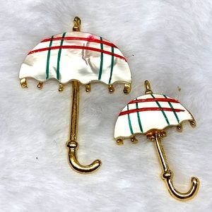 Vintage Mother of Pearl Umbrella Brooch Set